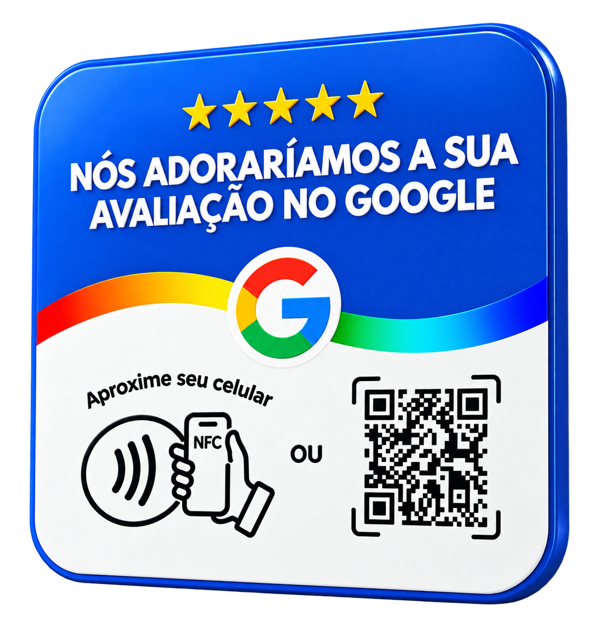 Placa azul para avaliação no Google por NFC ou QR Code
